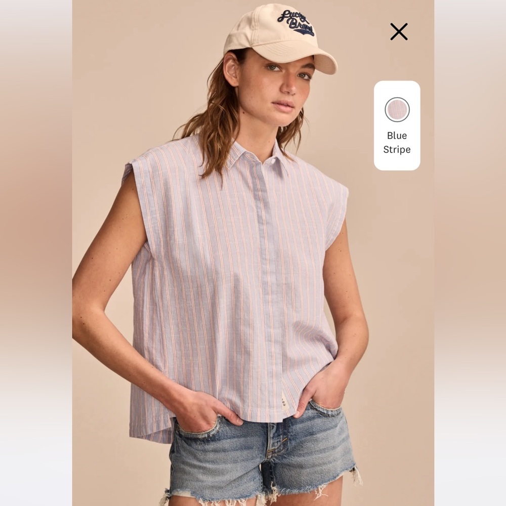 Lucky Brand Blue Striped Sleeveless Shirt XS — NWT